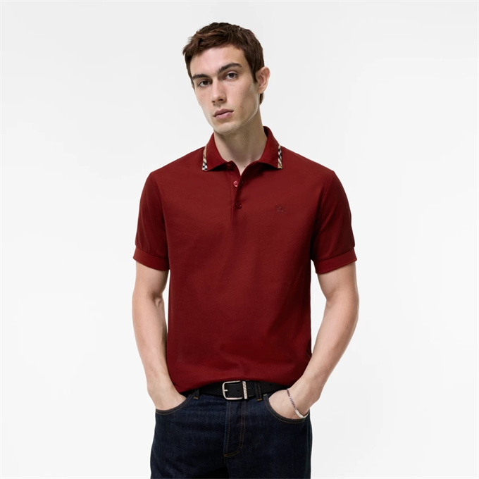 burberry check collar ekd embroidery cotton pique polo shirt